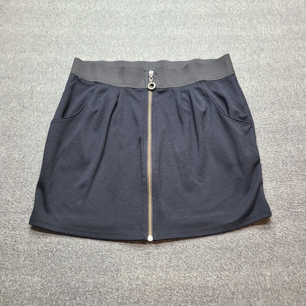 Free People Black Zipper Front A Line Mini Skirt Elastic Waist M M